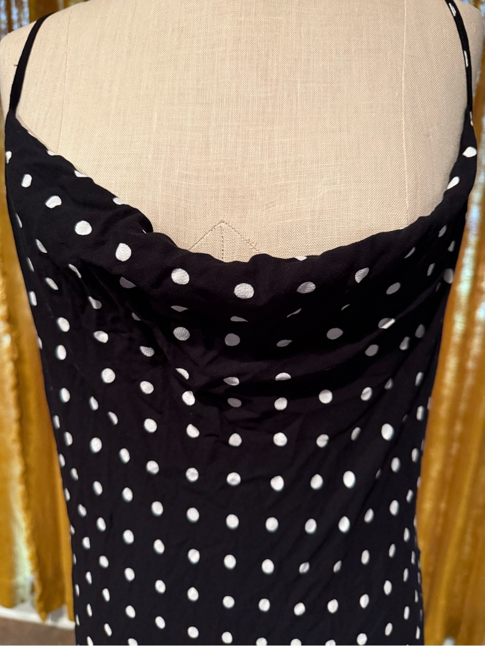 Betsey Johnson Black & White Polka Dot Midi Slip Dress with Ruffle Hem - Picture 6 of 6